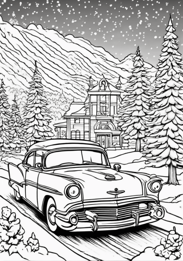 Christmas Coloring Book: Vintage Cars in Winter Wonderland - 11 Pages