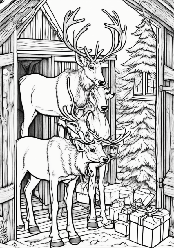 Christmas Reindeer Coloring Pages - 11 Pages - Image 3