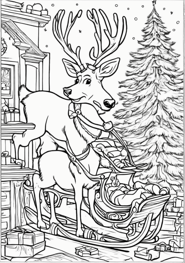 Christmas Reindeer Coloring Book: Intricate Festive Designs - 11 Pages - Image 3