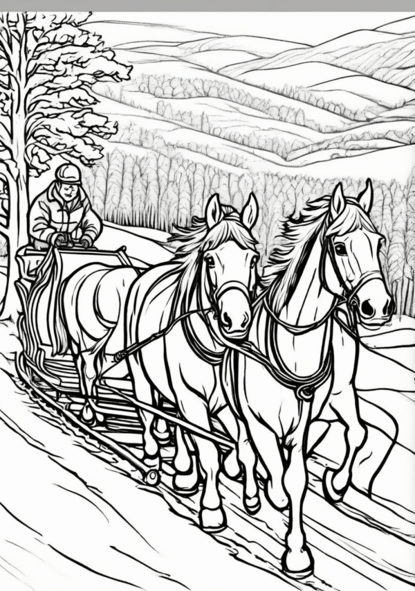 Christmas Horse Sleigh Coloring Book - 11 Pages - Image 3