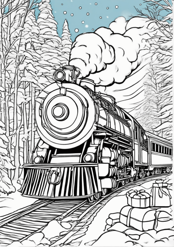 Christmas Train Coloring Book - Digital Download - 11 Pages - Image 3