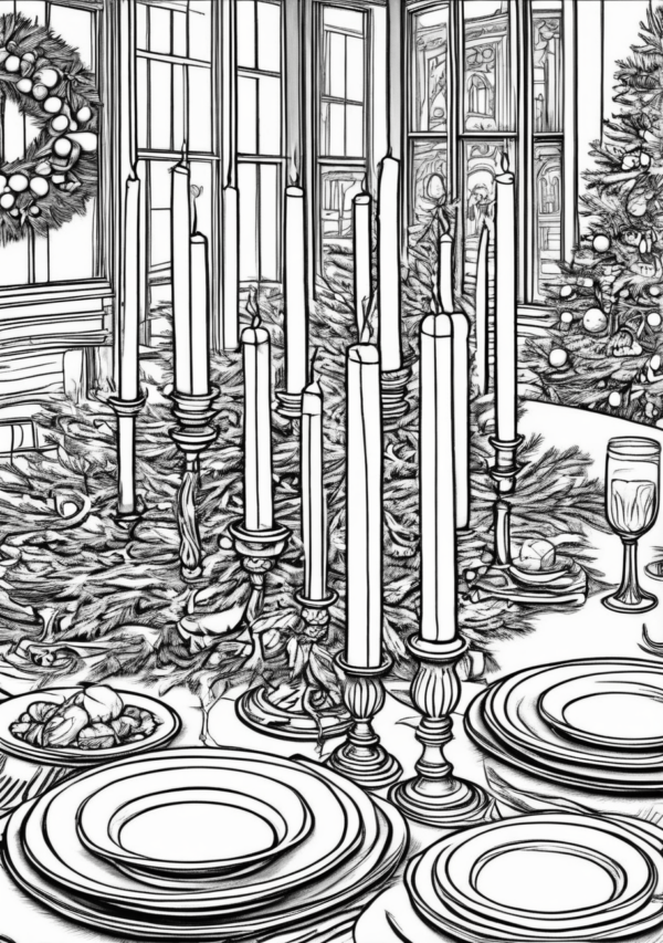 Beautiful Christmas Table Settings Coloring Pages - 11 Pages - Image 3