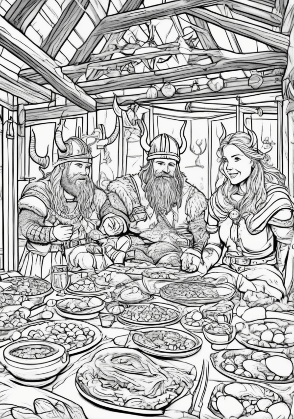 Christmas Viking Feast Coloring Book - Unique and Relaxing Designs - 11 Pages - Image 3