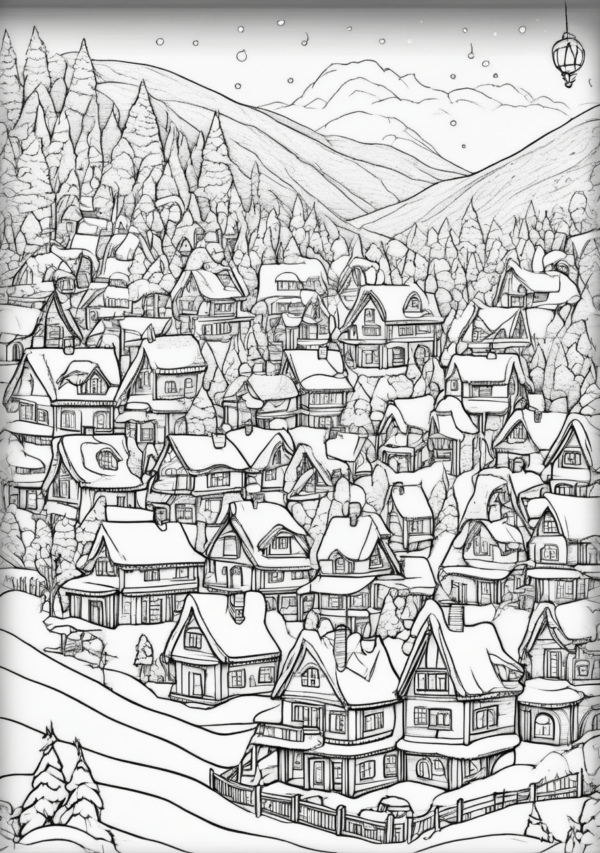 Charming Christmas Village Coloring Pages - 11 Pages - Image 4