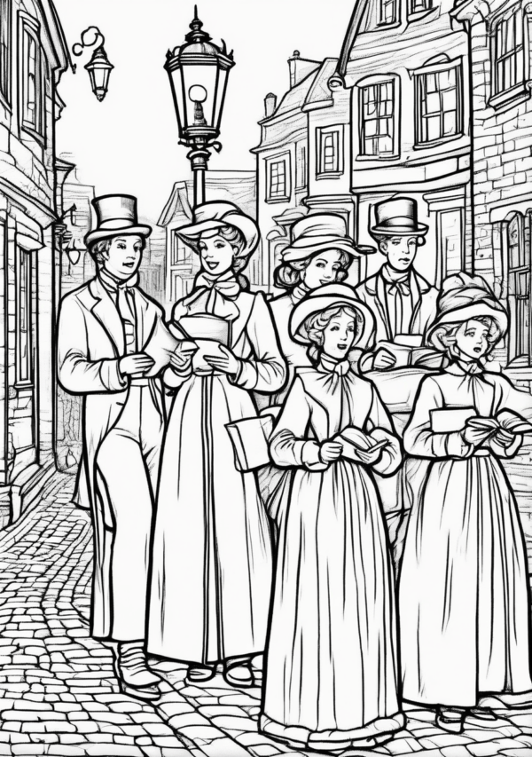 Victorian Christmas Carolers Coloring Book - 11 Pages - Image 4