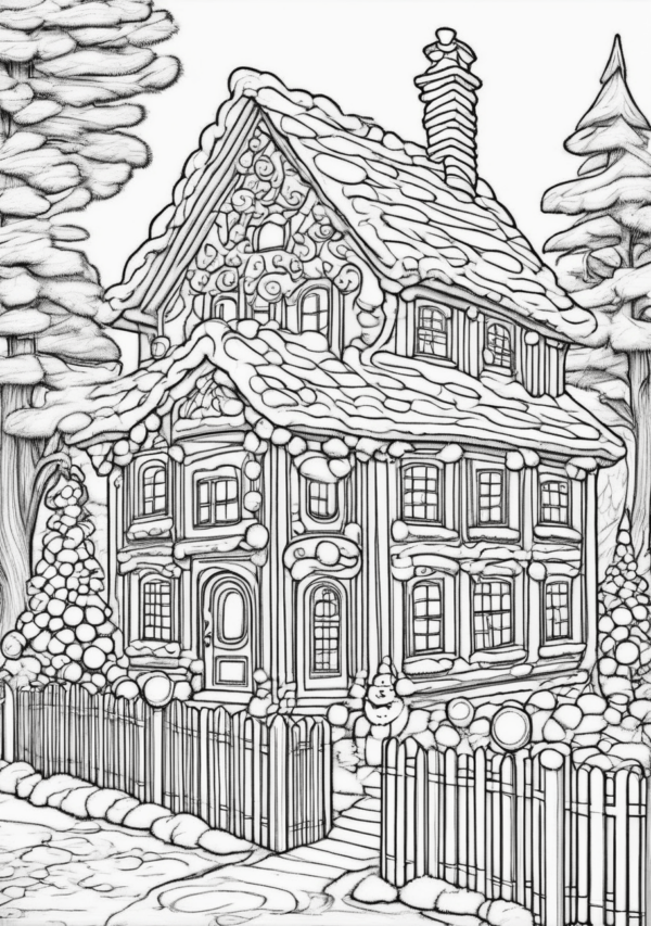 Charming Christmas Cottage Coloring Pages - 11 Pages - Image 3