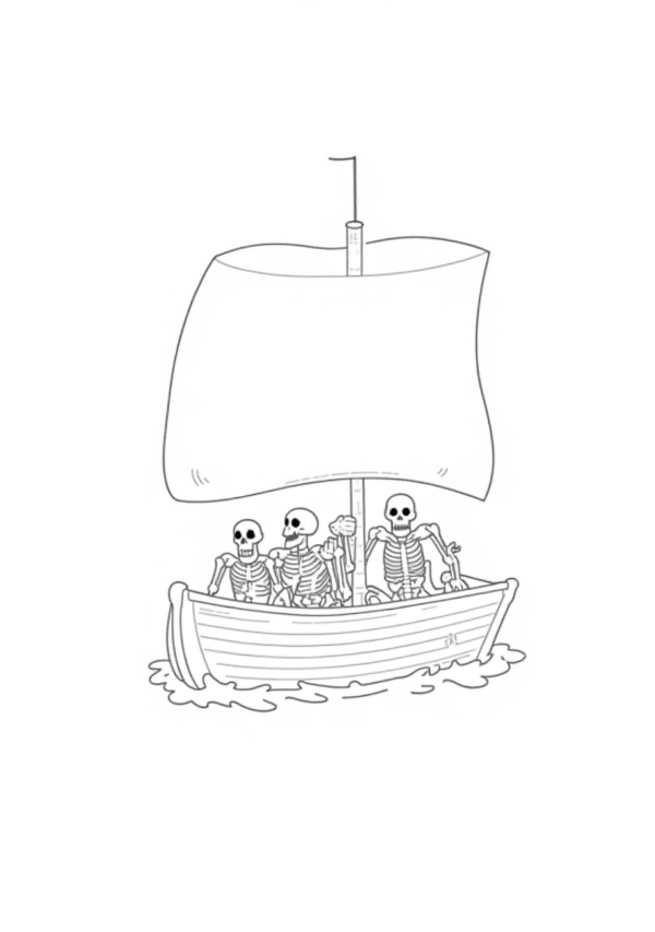 Halloween Skeleton Boat Coloring Book - 11 Pages - Image 3