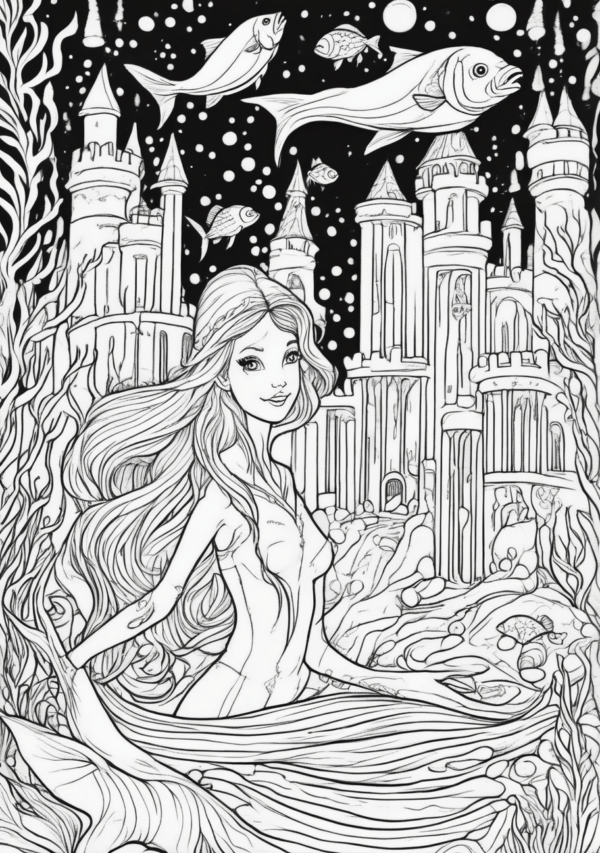 Christmas Mermaid Coloring Book: Enchanting Underwater Castles - 11 Pages - Image 2