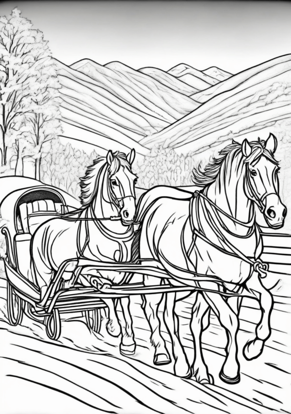 Christmas Horse Sleigh Coloring Book - 11 Pages - Image 4