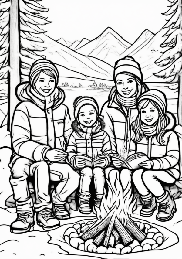 Christmas Campfire Family Coloring Book - 11 Pages - Image 4