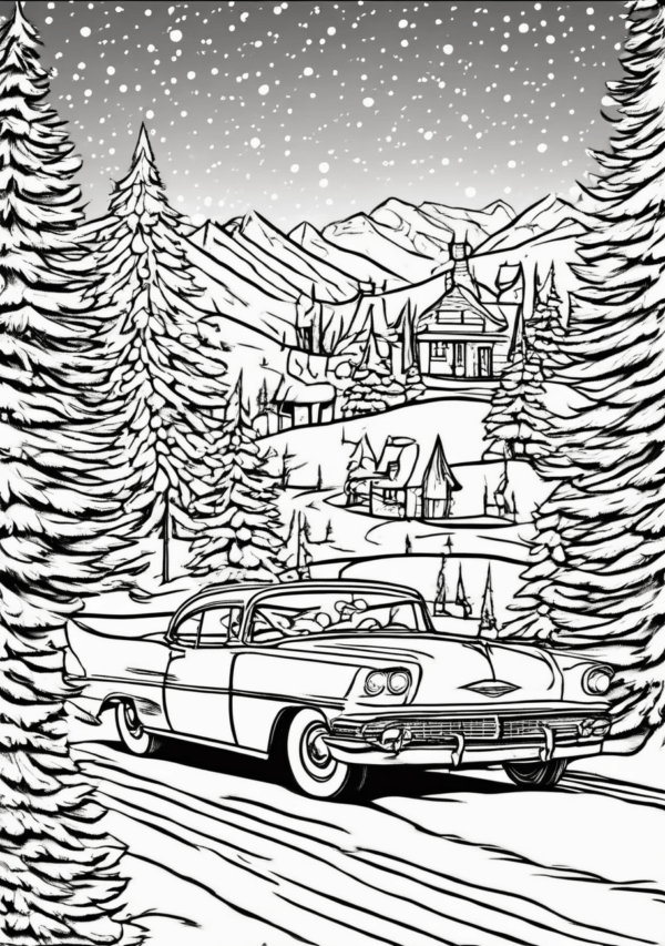 Christmas Coloring Book: Vintage Cars in Winter Wonderland - 11 Pages - Image 3