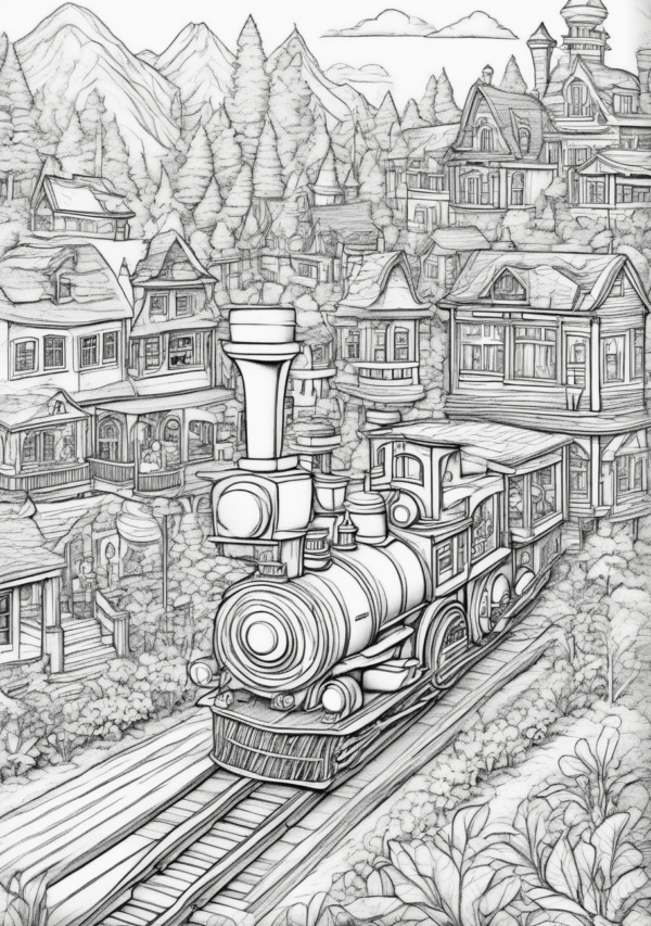 Charming Christmas Train Coloring Book - Digital Download - 11 Pages - Image 2