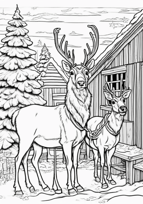 Christmas Reindeer Coloring Pages - 11 Pages - Image 4