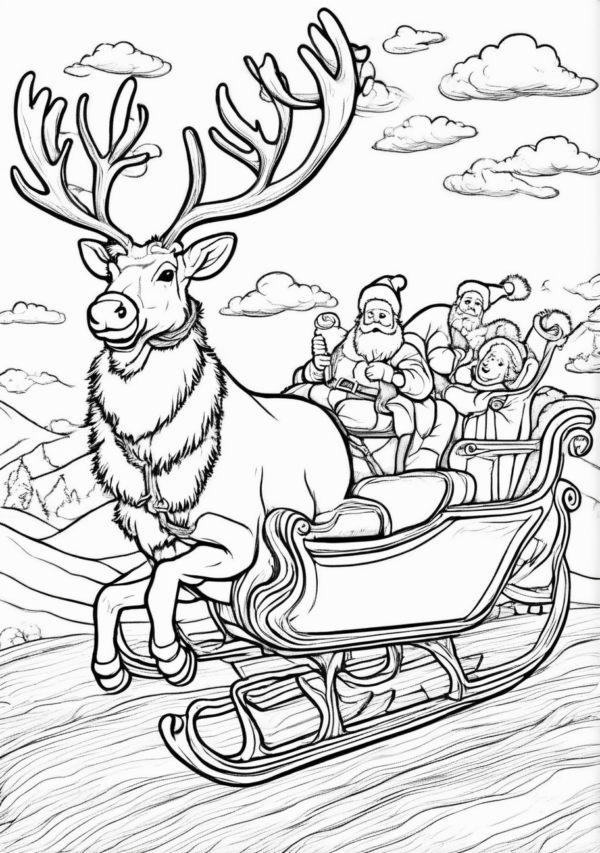 Christmas Reindeer Coloring Pages - 11 Pages - Image 4