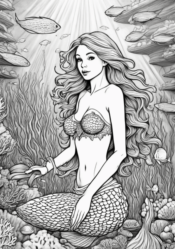 Exquisite Christmas Mermaid Coloring Book - Digital Download - 11 Pages - Image 2