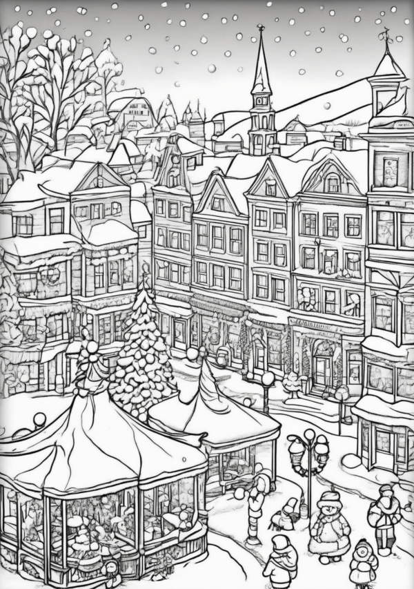 Christmas Town Tranquility Coloring Book Digital - 11 Pages - Image 4