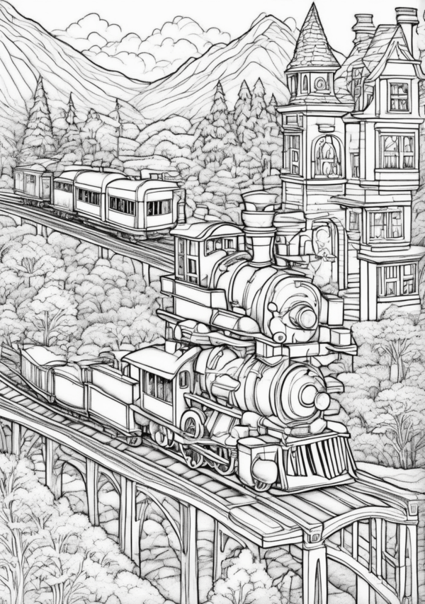 Charming Christmas Train Coloring Book - Digital Download - 11 Pages - Image 3