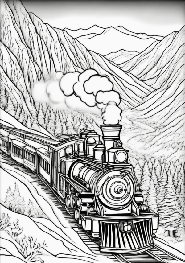 Christmas Train Coloring Book - Beautiful Winter Scenes - 11 Pages - Image 3