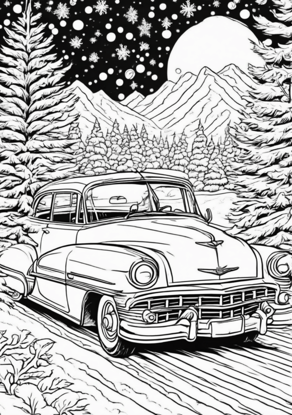 Christmas Coloring Book: Vintage Cars in Winter Wonderland - 11 Pages - Image 4