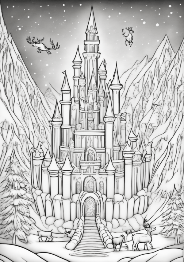 Magical Christmas Coloring Book with Castles and Reindeer - 11 Pages - Image 4