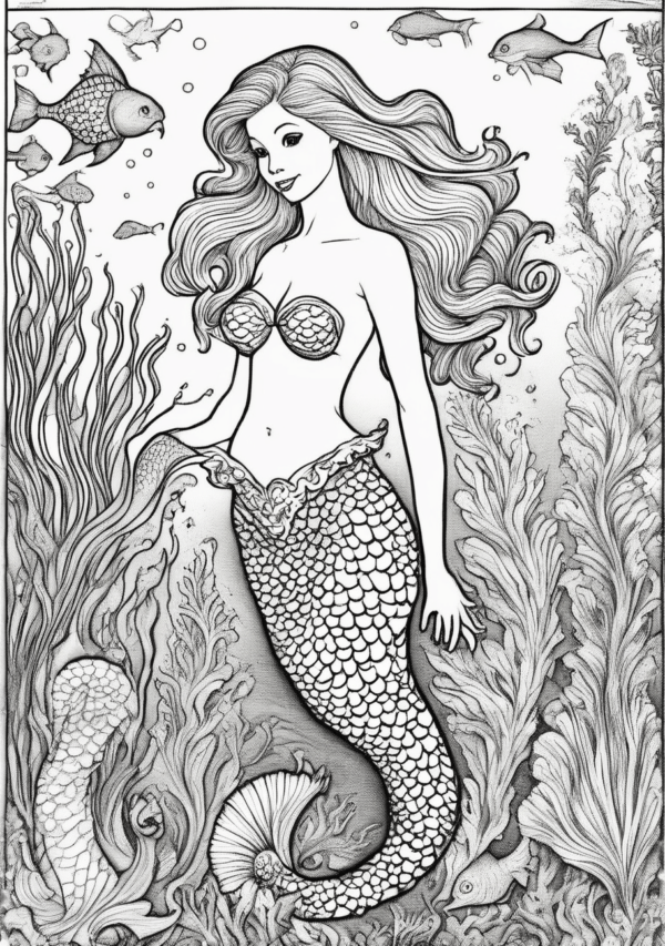 Christmas Mermaid Coloring Book - 11 Pages - Image 4