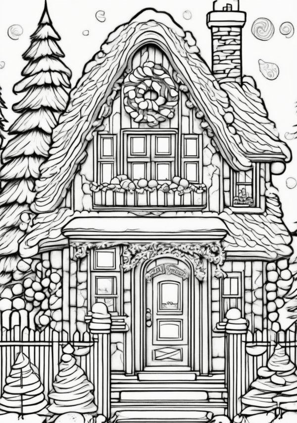 Charming Christmas Cottage Coloring Pages - 11 Pages - Image 4