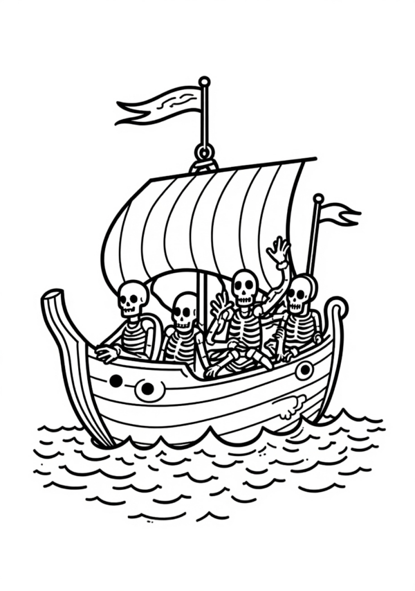 Halloween Skeleton Boat Coloring Book - 11 Pages - Image 4