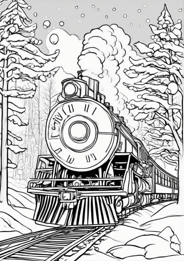 Christmas Train Coloring Book - Digital Download - 11 Pages - Image 4