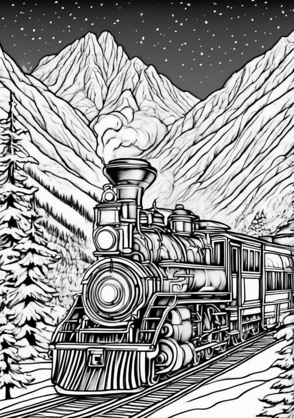 Christmas Train Coloring Book - Beautiful Winter Scenes - 11 Pages - Image 4