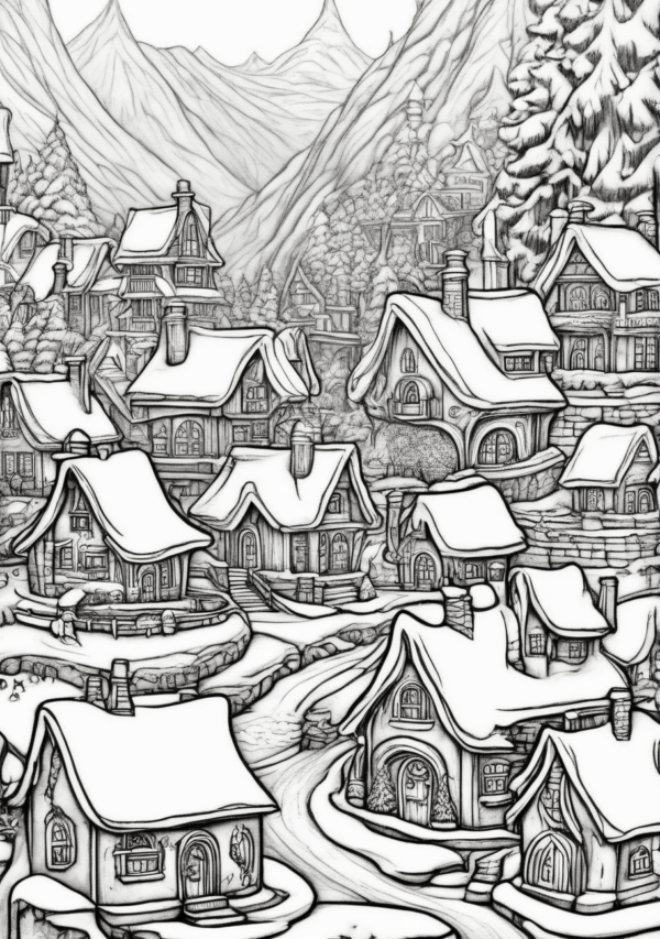 Magical Christmas Village Coloring Book - 11 Pages - Image 3