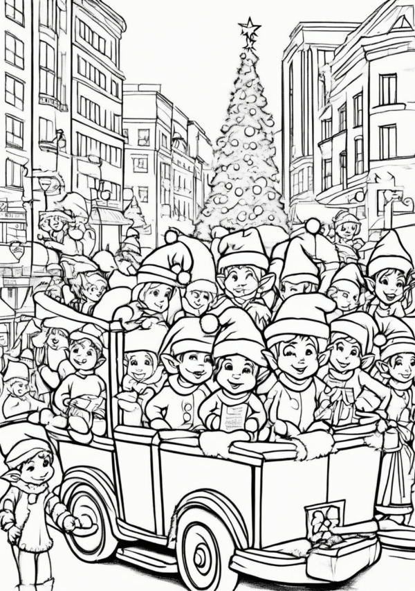 Charming Christmas Elf Scenes Coloring Book - 11 Pages - Image 4