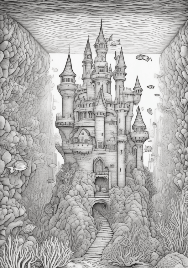 Underwater Castles Christmas Coloring Book - 11 Pages - Image 4