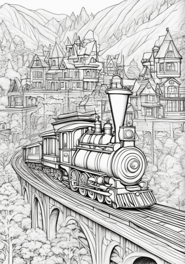 Charming Christmas Train Coloring Book - Digital Download - 11 Pages - Image 4