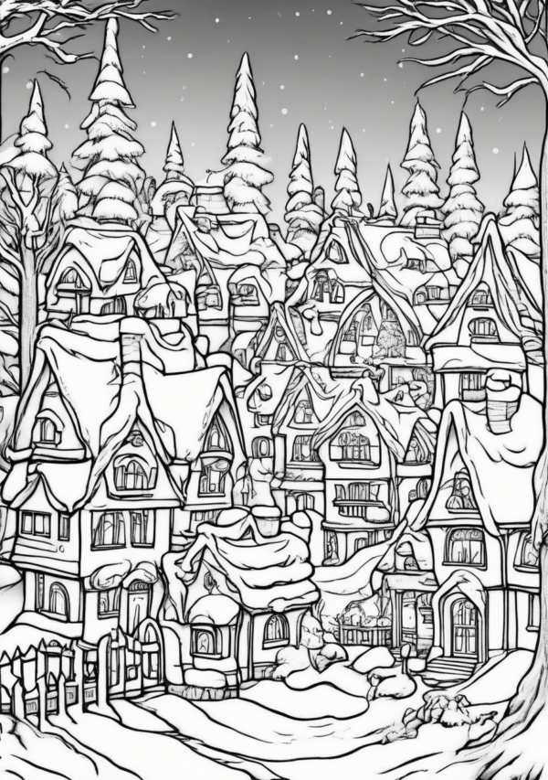 Magical Christmas Village Coloring Book - 11 Pages - Image 4