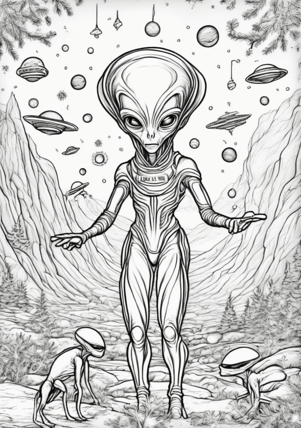 Cosmic Christmas Coloring Book: Unique Alien Holiday Designs - 11 Pages - Image 3