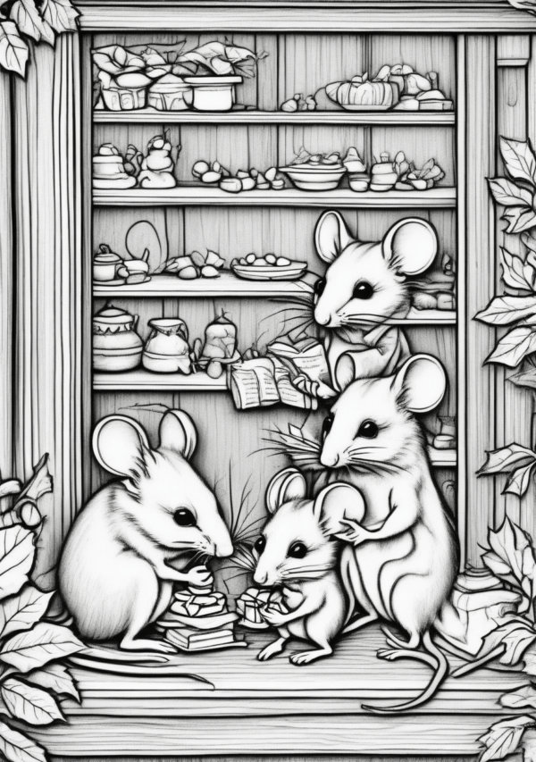 Charming Christmas Mice Coloring Book - 11 Pages - Image 3