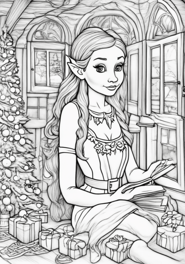 Enchanting Christmas Elf Coloring Book - 11 Pages - Image 4