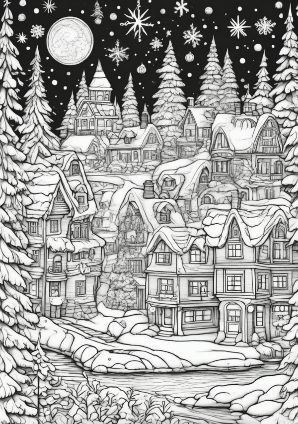 Magical Christmas Village Coloring Book for Creativity - 11 Pages - Image 4