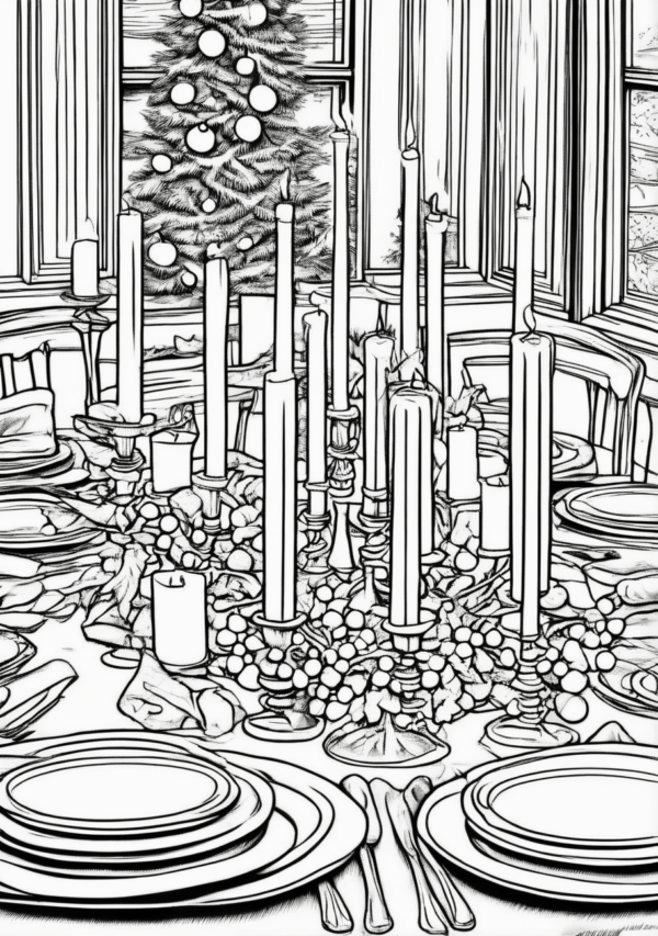 Beautiful Christmas Table Settings Coloring Pages - 11 Pages - Image 4