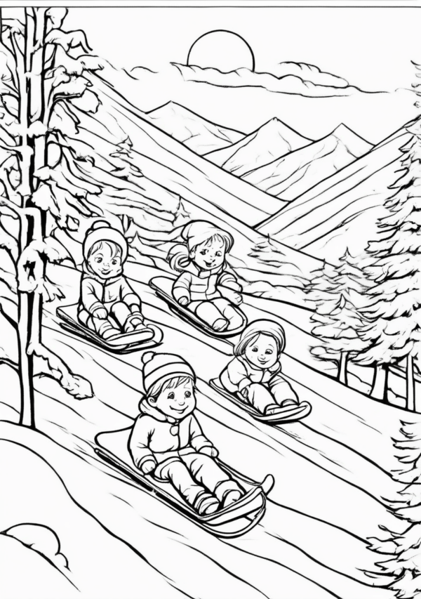 Christmas Coloring Book: Sledge Adventure Scenes - 11 Pages - Image 3