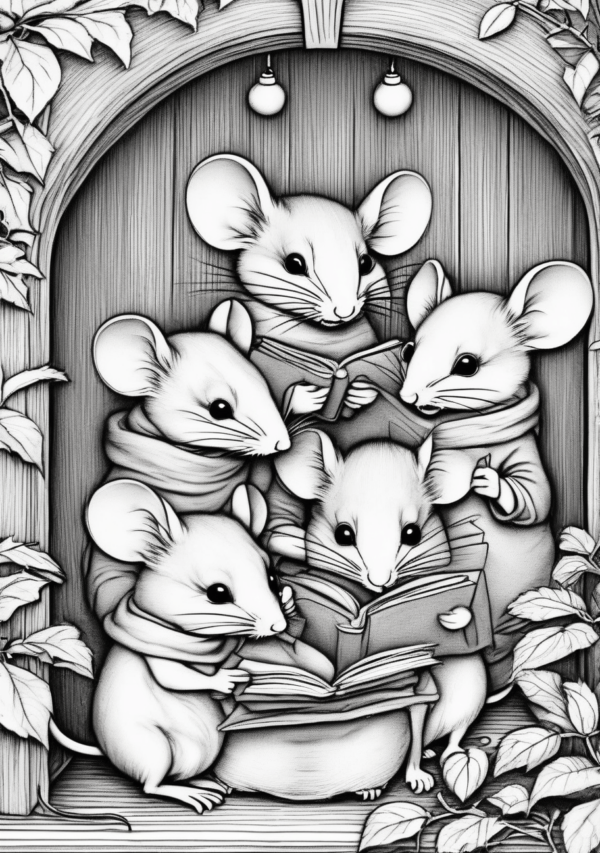 Charming Christmas Mice Coloring Book - 11 Pages - Image 4