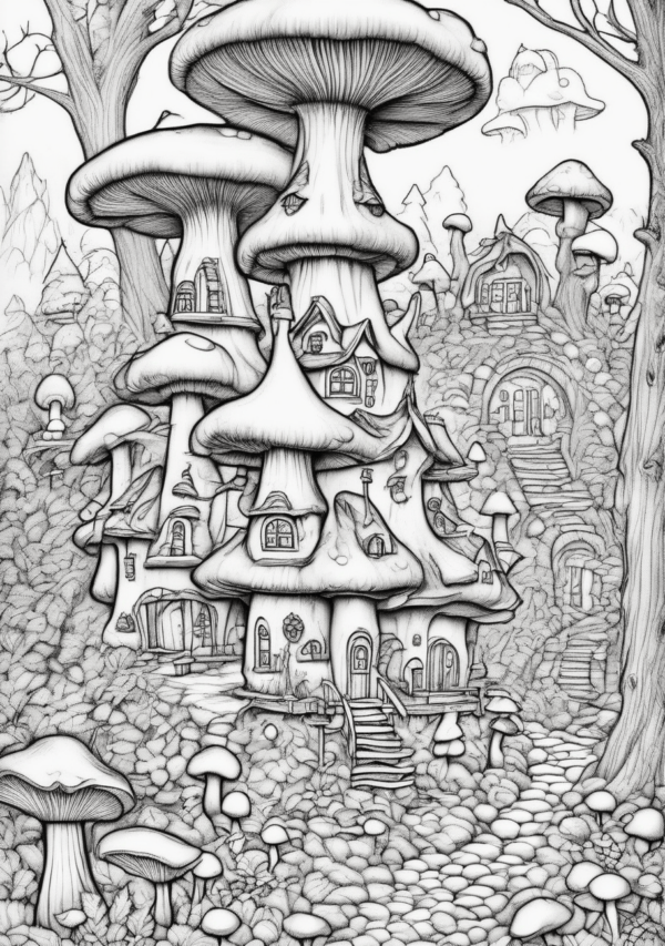 Enchanting Christmas Mushroom Village Coloring Book - 11 Pages - Image 4