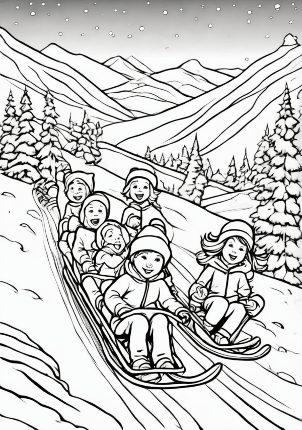 Christmas Coloring Book: Sledge Adventure Scenes - 11 Pages - Image 4