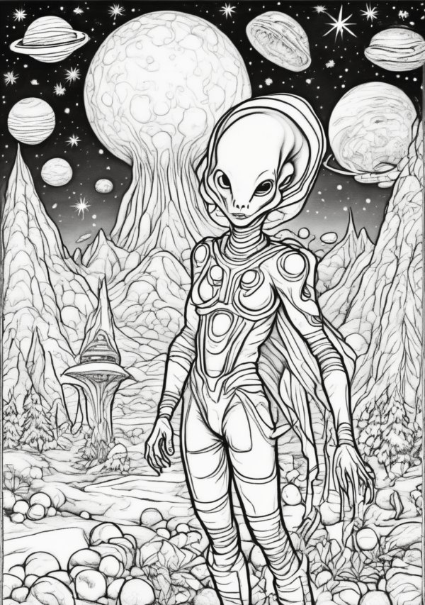 Cosmic Christmas Coloring Book: Unique Alien Holiday Designs - 11 Pages - Image 4