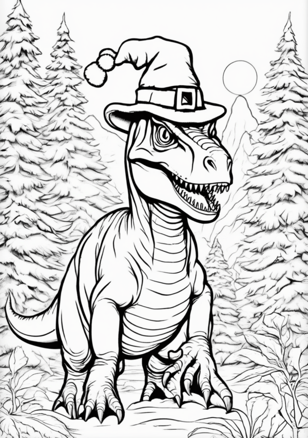 Festive Dinosaur Christmas Coloring Book - 11 Pages - Image 3