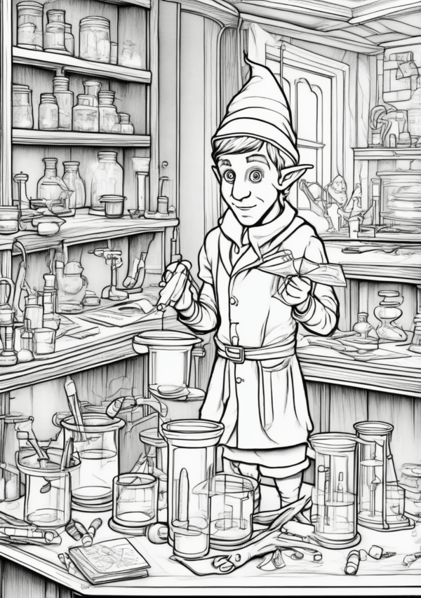 Intricate Christmas Elf Laboratory Coloring Book - 11 Pages - Image 4